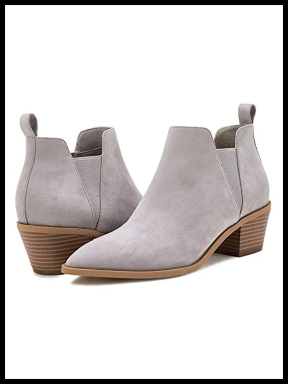 Pointed Toe Stacked Chunky Heel Slip On Ankle Booties Faux Suede